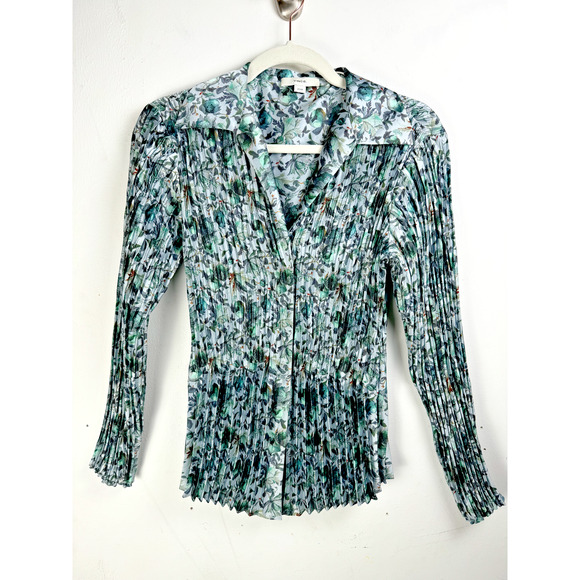 Vince Green Floral Regency Old Money Cottagecore Luxury Designer Button Up Top - Picture 4 of 10
